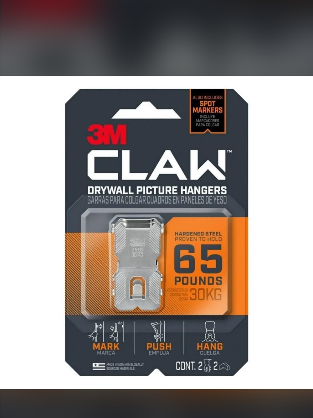 8 Claw Drywall Picture Hanger, Silver - Holds up to 65 Pounds
